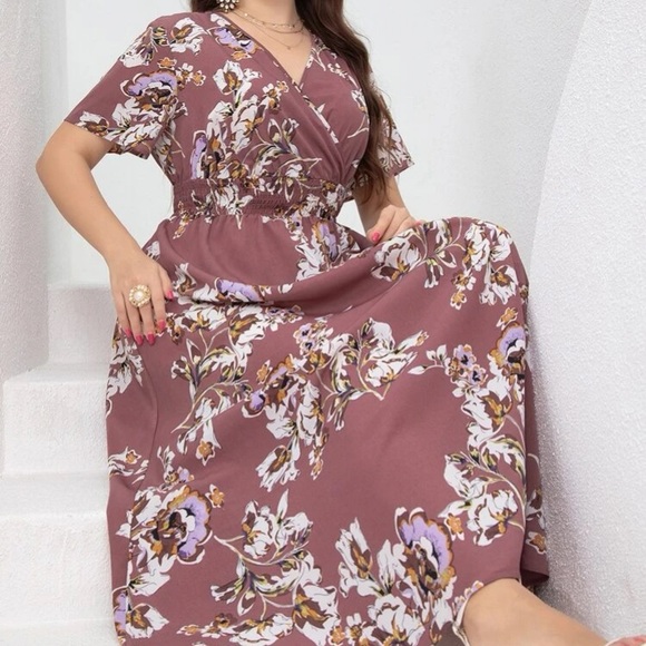 Eagle Print Shirred Waist Maxi Dress main image 1